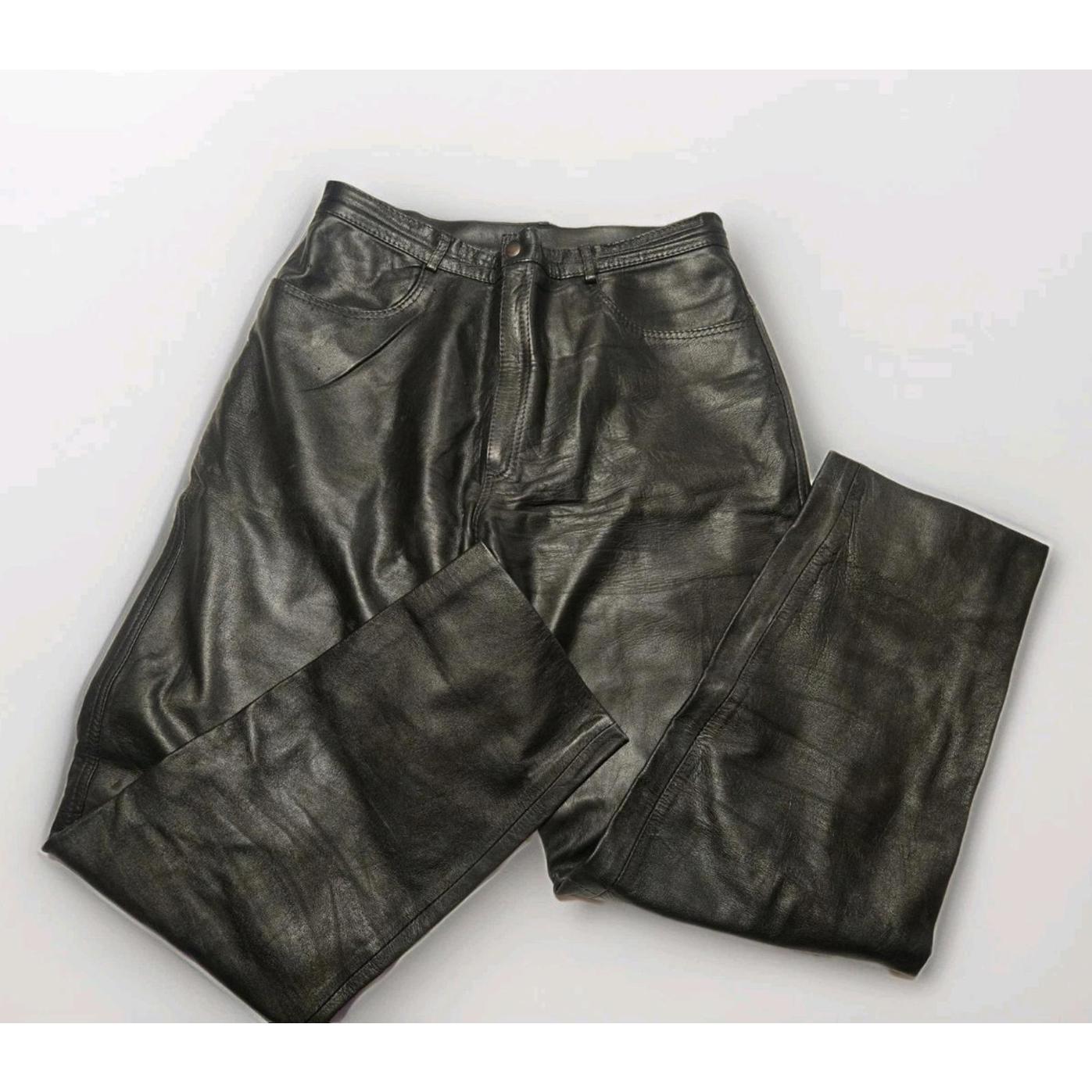 Vtg 80s Pronta Moda Monza Italian Black Leather Pants Formula 1 Racing Men's L